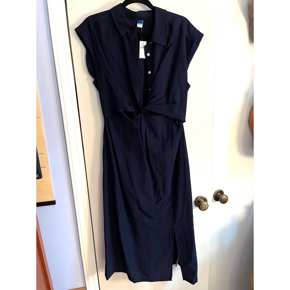 Old Navy Linen Mid-Maxi Dress in Navy, Size L